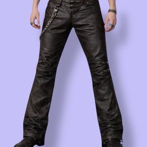 1990s Black Real Leather Pants with Studded Details